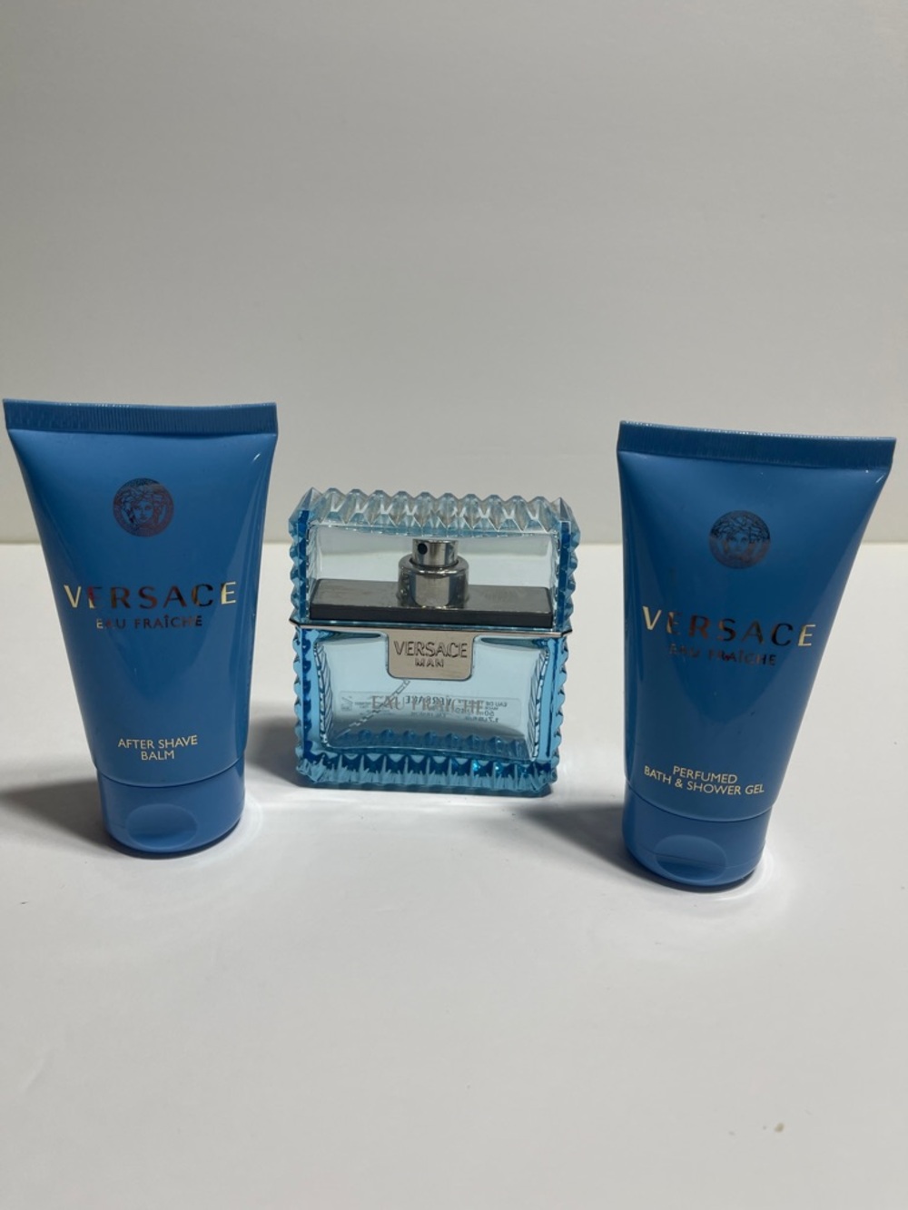 Versace Light Blue Bath & Body Gift Set - Blue empty bottle